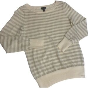 Talbots Lightweight Long Sleeve Italian Merino Wool Cream Striped Sweater